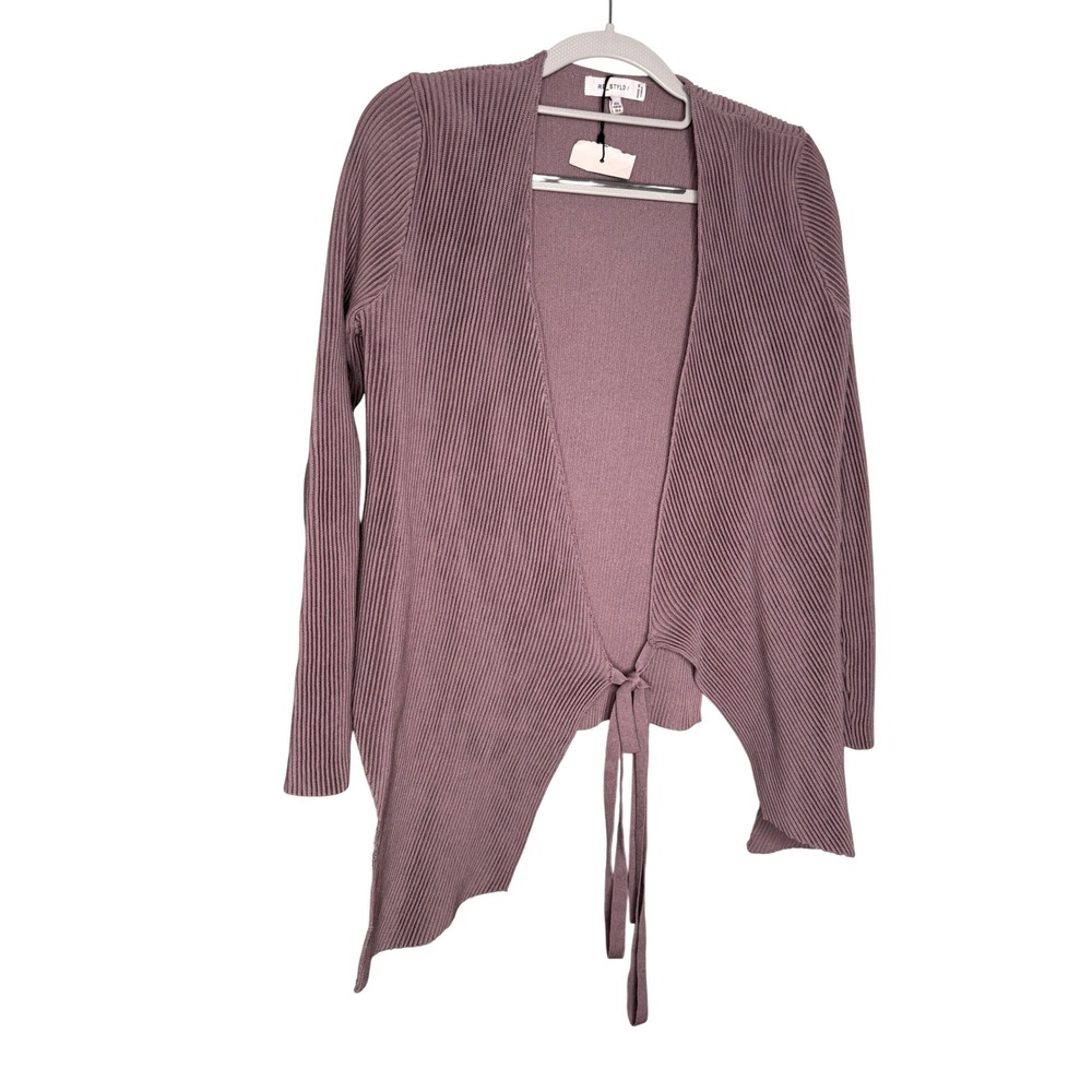 NWT RE/STYLD ribbed purple wrap cardigan sweater